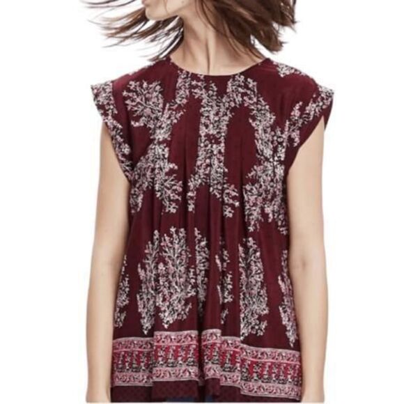 Madewell Silk Garden Lassi Flower Top Burgundy Red XXS - Picture 1 of 6